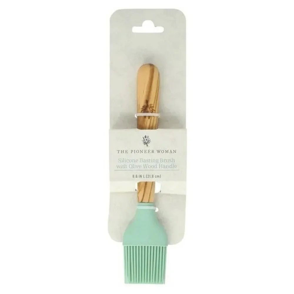 Pioneer Woman Bristle Basting Brush with Olivewood Handle Silcone Green New